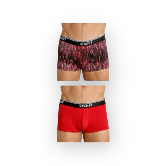 new 2xist ★ 2PK Stretch No-Show Trunk ★ Matrix Print Red ★ L ★ Father’s Day - Picture 1 of 16